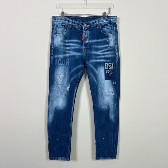 DSQUARED2 | Men’s Icon Distressed Slim Medium Wash Designer Blue Jeans 54 US 44 - Picture 2 of 12
